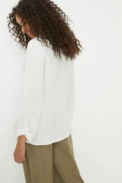 Dorothy Perkins Roll Sleeve Linen Mix Shirt -Clozurely Sales Store bqq10430 ivory xl 3