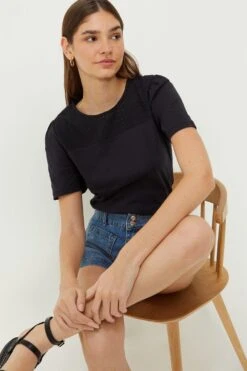 Dorothy Perkins Broderie Yoke Top -Clozurely Sales Store bqq10569 black xl 3