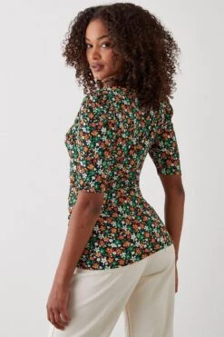 Dorothy Perkins Tall Sweetheart Ruched Body Short Sleeve Top -Clozurely Sales Store bqq10580 multi xl 2