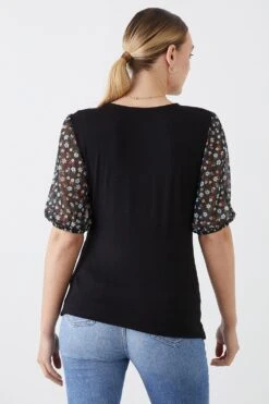 Dorothy Perkins Tall Mesh Sleeve Detail Top 5 Dorothy Perkins Tall Mesh Sleeve Detail Top -Clozurely Sales Store bqq10590 black xl 2