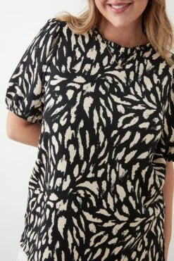Dorothy Perkins Curve Animal Ruffle Short Sleeve Blouse -Clozurely Sales Store bqq10713 black xl 3