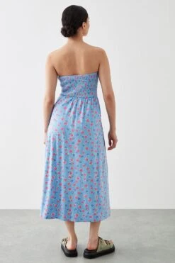 Dorothy Perkins Petite Blue Floral Shirred Bodice Bandeau Midi Dress -Clozurely Sales Store bqq10746 blue xl 2