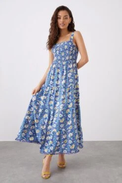 Dorothy Perkins Petite Pom Pom Trim Tiered Midi Dress