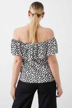 Dorothy Perkins Tall Double Layer Printed Bardot Top -Clozurely Sales Store bqq10960 mono xl 2