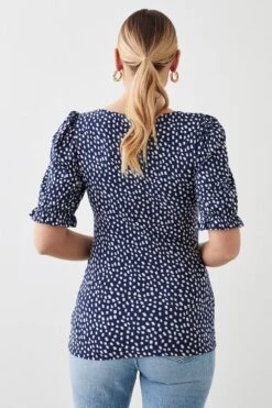 Dorothy Perkins Tall Sweetheart Tie Detail Printed Top -Clozurely Sales Store bqq10963 navy xl 2
