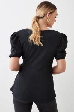 Dorothy Perkins Tall Broderie Sleeve Detail Wrap Top -Clozurely Sales Store bqq10964 black xl 2