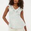 Dorothy Perkins Tall Aqua Ditsy Ruffle Front Shell Blouse