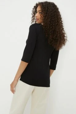 Dorothy Perkins V Neck Side Split Tunic Top -Clozurely Sales Store bqq11055 black xl 2