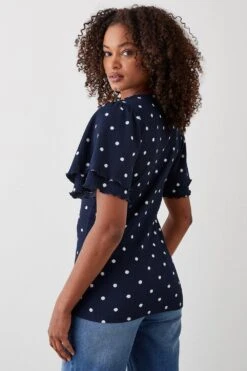 Dorothy Perkins Tall Double Frill Sleeve Top -Clozurely Sales Store bqq11073 navy xl 2