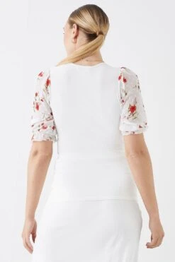 Dorothy Perkins Tall Floral Embroidered Sleeve Top 5 Dorothy Perkins Tall Floral Embroidered Sleeve Top -Clozurely Sales Store bqq11074 white xl 2