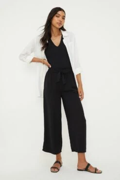 Dorothy Perkins Washed Twill Tie Waist Crop Trouser