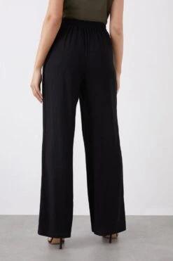 Dorothy Perkins Pull On Linen Look Wide Leg Trousers -Clozurely Sales Store bqq11242 black xl 2