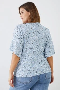 Dorothy Perkins Curve Blue Ditsy Angel Sleeve Blouse -Clozurely Sales Store bqq11505 blue xl 2