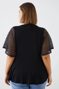 Dorothy Perkins Curve Blue Lace Wrap T-shirt -Clozurely Sales Store bqq11507 black xl 2