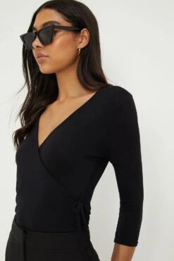 Dorothy Perkins Fitted Wrap Top 7 Dorothy Perkins Fitted Wrap Top -Clozurely Sales Store bqq11610 black xl 3