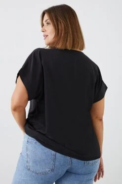 Dorothy Perkins Curve Button Front Roll Sleeve Blouse -Clozurely Sales Store bqq11660 black xl 2