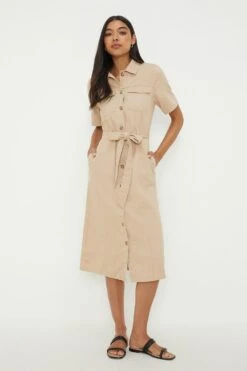 Dorothy Perkins Twill Tie Waist Midi Dress