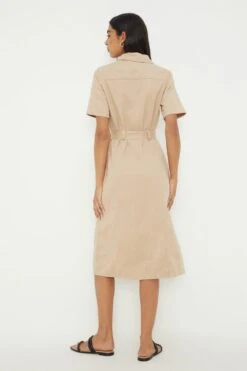 Dorothy Perkins Twill Tie Waist Midi Dress -Clozurely Sales Store bqq11661 ecru xl 2
