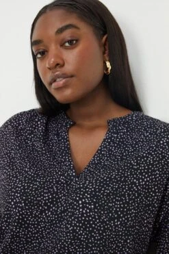 Dorothy Perkins Curve Mono Spot Short Sleeve Overhead Blouse -Clozurely Sales Store bqq11665 black xl 2