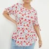 Dorothy Perkins Curve Red Ditsy Floral Tie Sleeve Blouse