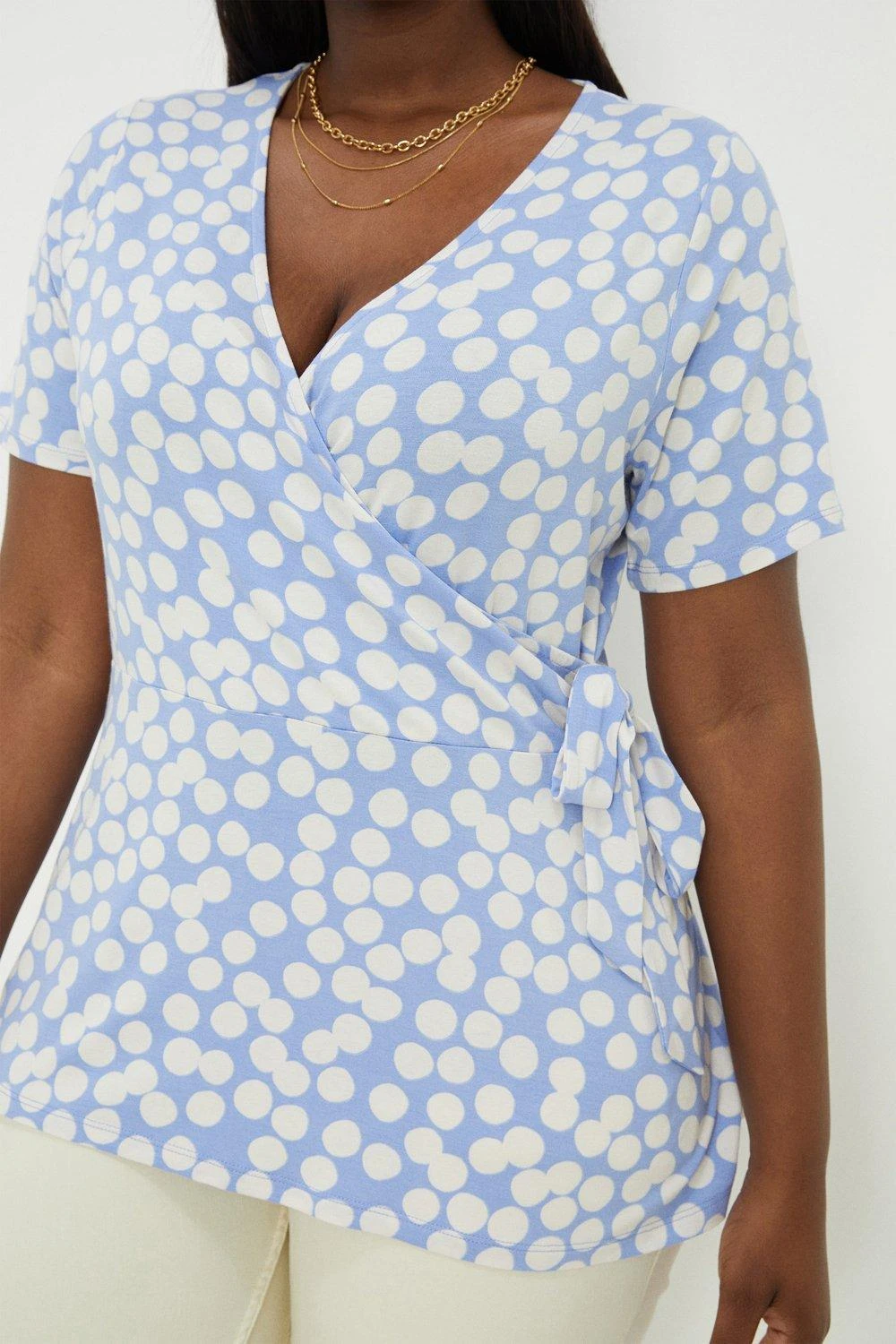 Dorothy Perkins Curve Blue Spot Wrap Blouse 1 Dorothy Perkins Curve Blue Spot Wrap Blouse