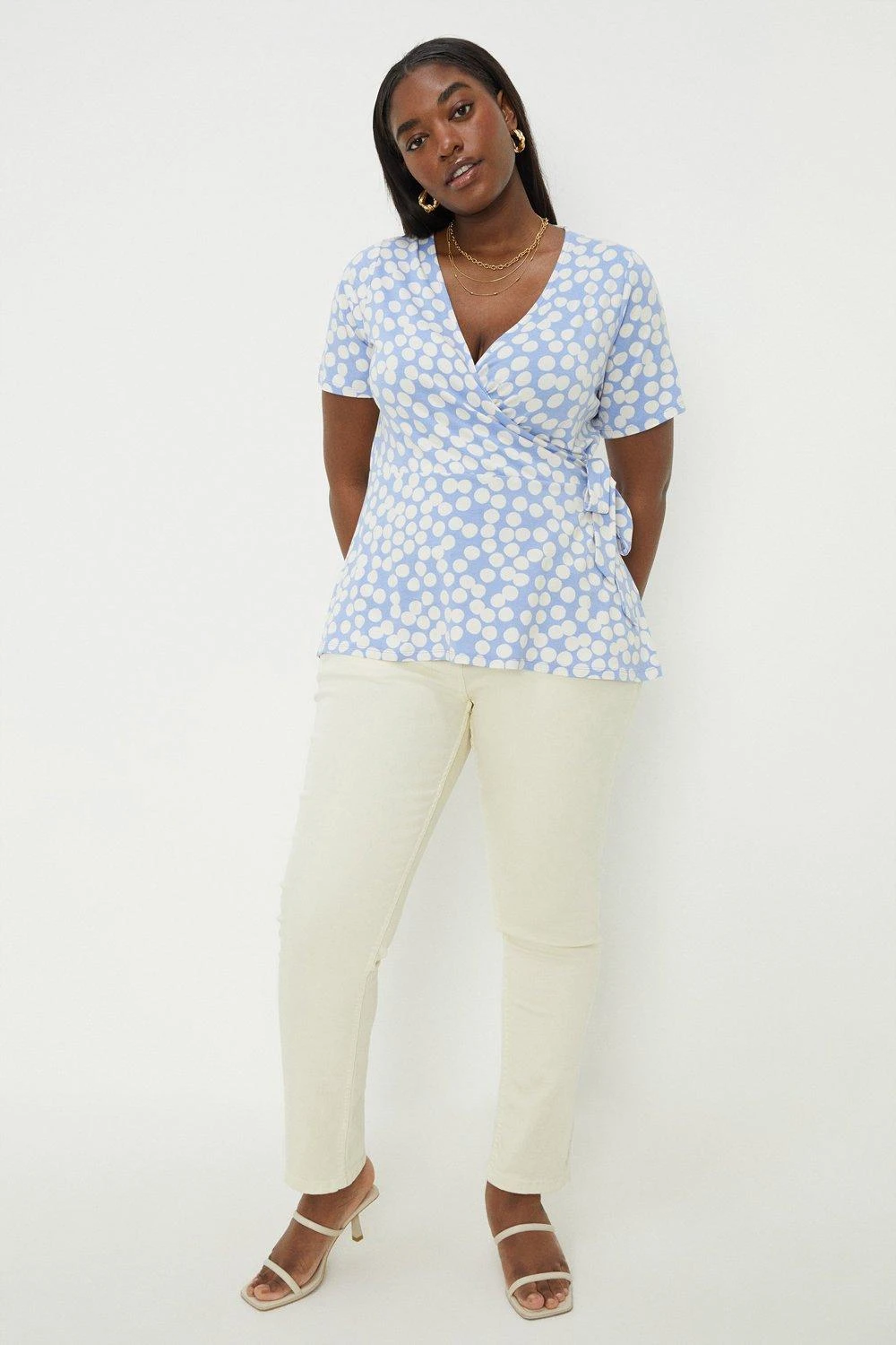 Dorothy Perkins Curve Blue Spot Wrap Blouse 4 Dorothy Perkins Curve Blue Spot Wrap Blouse - Image 4