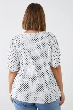 Dorothy Perkins Curve Black Spot Roll Sleeve Blouse -Clozurely Sales Store bqq11676 black xl 2