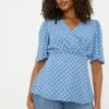 Dorothy Perkins Tall Blue Spot Wrap Angel Sleeve Blous