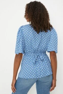 Dorothy Perkins Tall Blue Spot Wrap Angel Sleeve Blous -Clozurely Sales Store bqq11682 mono xl 2