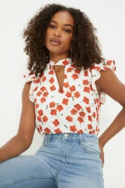 Dorothy Perkins Tall Red Floral Twist Neck Sleeveless Blouse