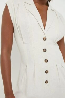 Dorothy Perkins Tall Linen Look Button Jumpsuit -Clozurely Sales Store bqq11725 stone xl 3