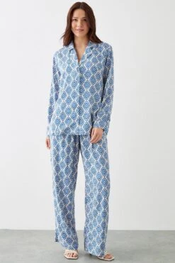 Dorothy Perkins Blue Printed Wide Leg Trousers