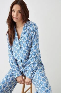 Dorothy Perkins Blue Printed Long Sleeve Shirt