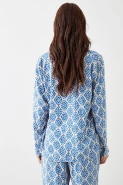 Dorothy Perkins Blue Printed Long Sleeve Shirt -Clozurely Sales Store bqq11777 blue xl 2