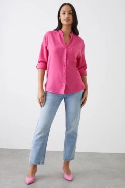 Dorothy Perkins Pink Roll Sleeve Shirt