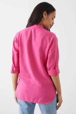 Dorothy Perkins Pink Roll Sleeve Shirt -Clozurely Sales Store bqq11787 pink xl 2