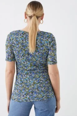 Dorothy Perkins Tall Blue Floral Mesh Short Sleeve Top -Clozurely Sales Store bqq11905 blue xl 2