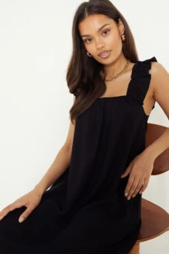 Dorothy Perkins Petite Crinkle Ruffle Strap Maxi Dress 7 Dorothy Perkins Petite Crinkle Ruffle Strap Maxi Dress -Clozurely Sales Store bqq12045 black xl 3