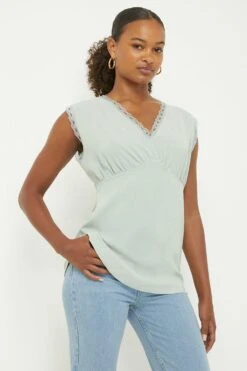 Dorothy Perkins Tall Lace Trim Sleeveless Blouse -Clozurely Sales Store bqq12079 mint xl 3