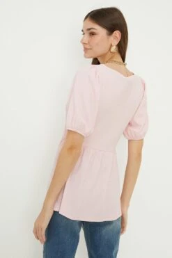 Dorothy Perkins Tall Pink Shirred Short Sleeve Blouse -Clozurely Sales Store bqq12190 pale20pink xl 2