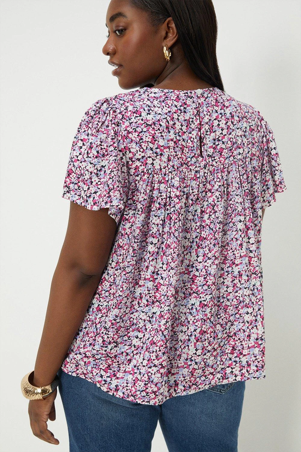 Dorothy Perkins Curve Pink Floral Shirred Yoke Blouse 4 Dorothy Perkins Curve Pink Floral Shirred Yoke Blouse - Image 4