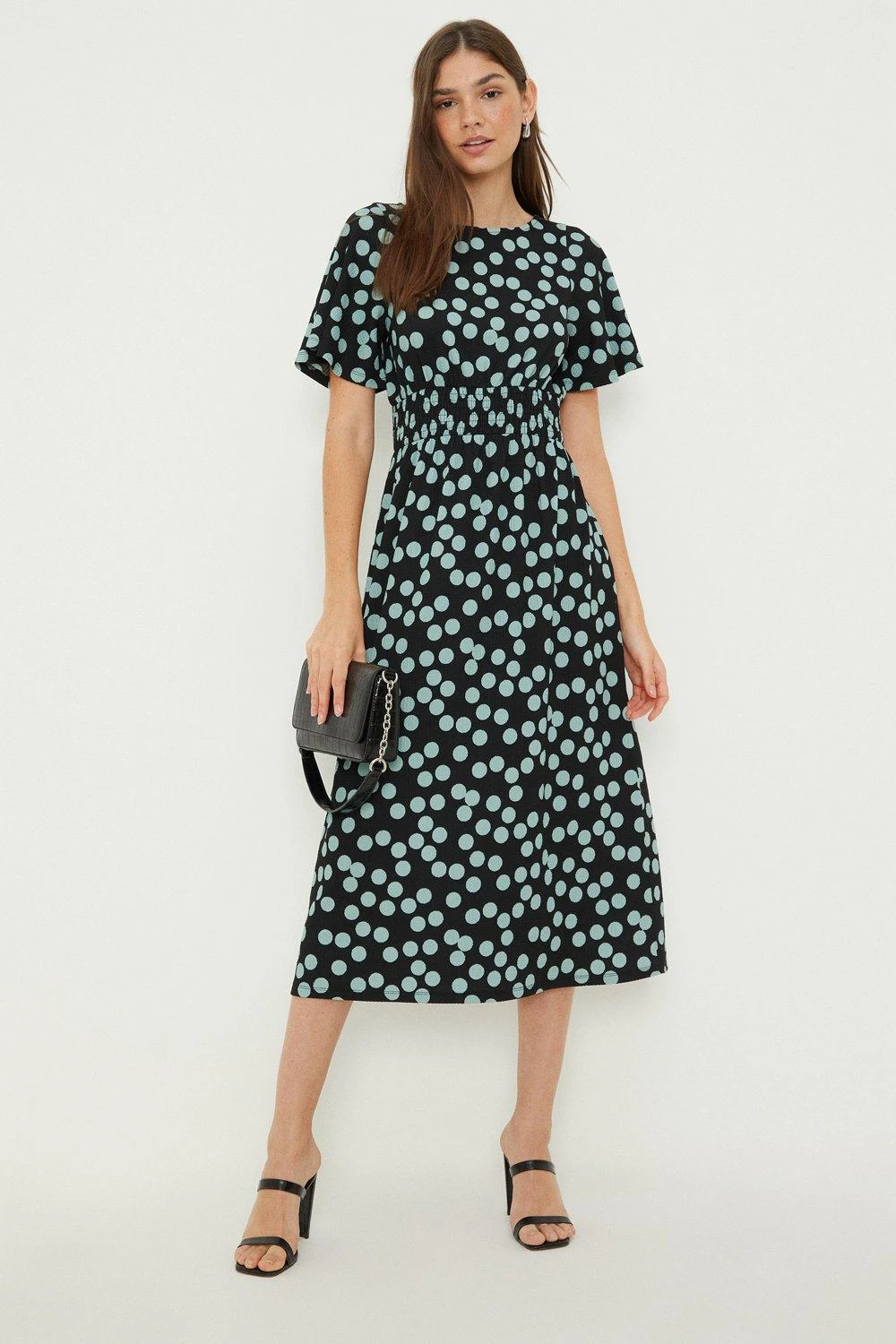 Dorothy Perkins Spot Shirred Waist Short Sleeve Midi Dress 2 Dorothy Perkins Spot Shirred Waist Short Sleeve Midi Dress - Image 2