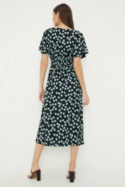 Dorothy Perkins Spot Shirred Waist Short Sleeve Midi Dress 6 Dorothy Perkins Spot Shirred Waist Short Sleeve Midi Dress -Clozurely Sales Store bqq12854 green xl 2