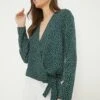 Dorothy Perkins Tall Green Spot Long Sleeve Wrap Blouse