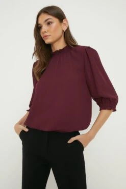Dorothy Perkins Tall Shirred Hem Short Sleeve Blouse