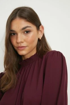 Dorothy Perkins Tall Shirred Hem Short Sleeve Blouse -Clozurely Sales Store bqq12984 burgundy xl 2