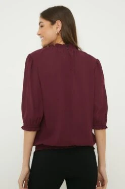 Dorothy Perkins Tall Shirred Hem Short Sleeve Blouse -Clozurely Sales Store bqq12984 burgundy xl 3