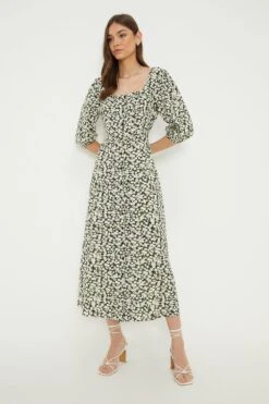 Dorothy Perkins Tall Black Ditsy Button Through Midi Dress