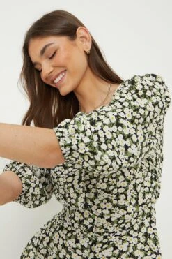 Dorothy Perkins Tall Black Ditsy Button Through Midi Dress -Clozurely Sales Store bqq13008 black xl 2