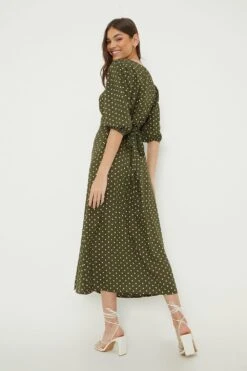 Dorothy Perkins Tall Khaki Spot Button Through Midi Dress -Clozurely Sales Store bqq13054 khaki xl 3